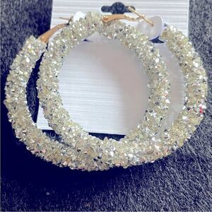 Rhinestone Hoop Earrings New Large 2” Brand New With Tags